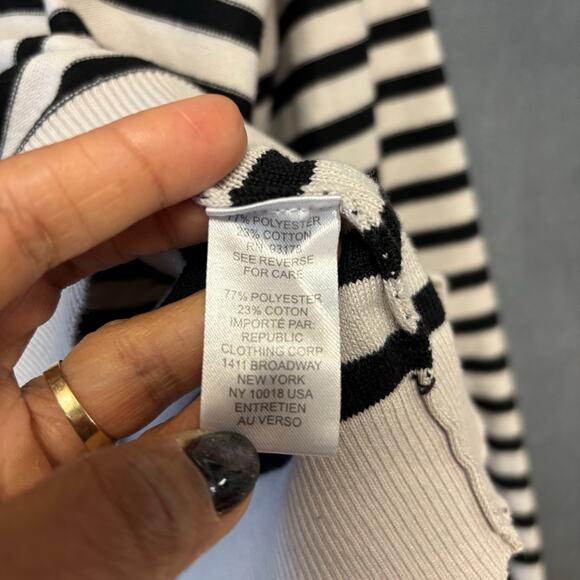 Cropped Striped Collared Pullover Sweater Beige Black Women’s Top Preppy Casual - Picture 6 of 9